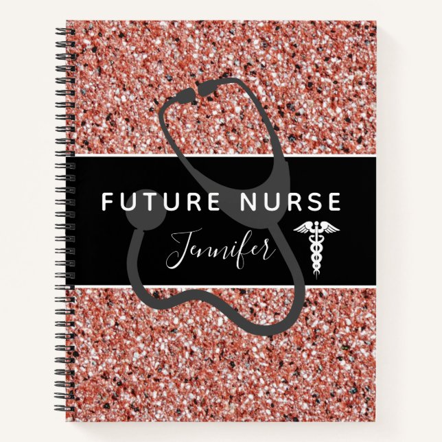 Cuaderno Purpurina de enfermería médica rosada personalizad (Anverso)