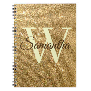 Cuaderno Purpurina de escarcha de monograma con guión dorad