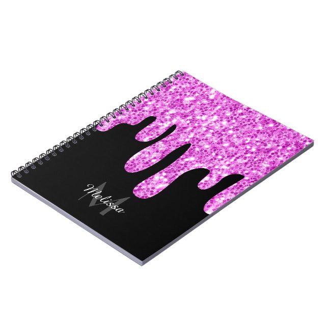 Cuaderno Purpurina de espárragos de goteo Monograma negro r (Lado Izquierdo)