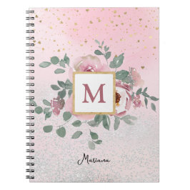 Cuaderno Purpurina De Espuma Rosada Monograma Chica Diario