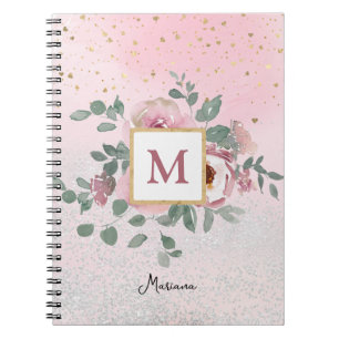 Cuaderno Purpurina De Espuma Rosada Monograma Chica Diario