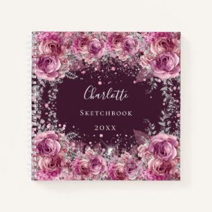 Cuaderno Purpurina de flores borgoñas rosadas en Sketchbook