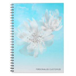 Cuaderno *~* Purpurina de flores de ómbre azul cielo
