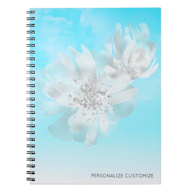 Cuaderno *~* Purpurina de flores de ómbre azul cielo (Frente)