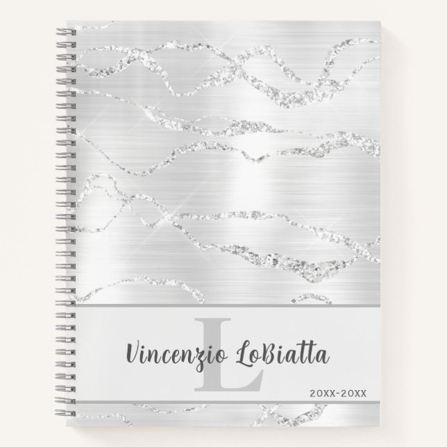 Cuaderno Purpurina de Geode Gem Gem de cristal de plata (Anverso)