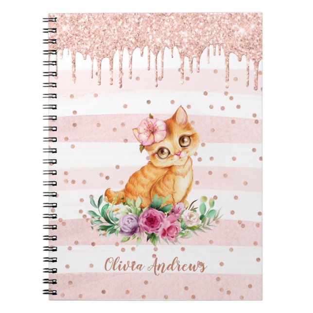 Cuaderno Purpurina de goteo Chica de Gato Enamorado Diario (Frente)