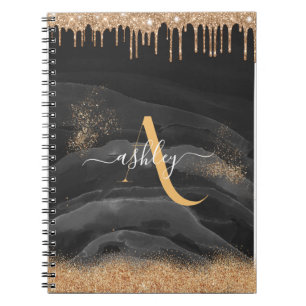 Cuaderno Purpurina de goteo de oro Monograma Personalizado