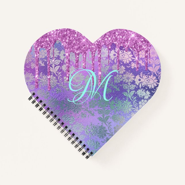 Cuaderno Purpurina de goteo morado Monograma cubierta intel (Anverso)