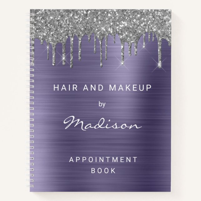 Cuaderno Purpurina de goteo plateado Nombramiento Metalizad (Anverso)