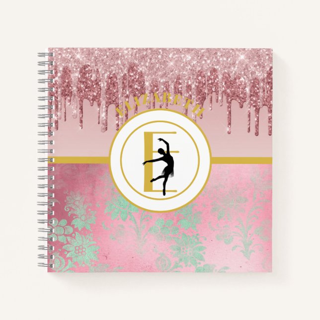 Cuaderno Purpurina de goteo rosa bailarina de ballet Baller (Anverso)