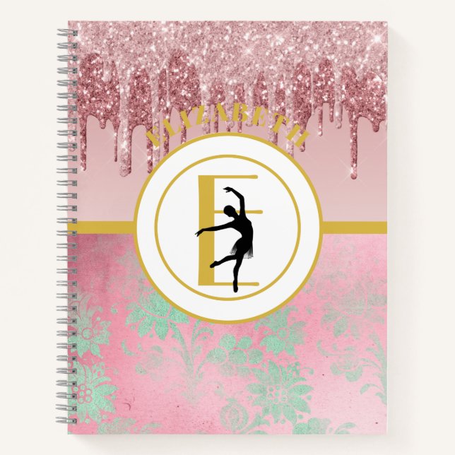 Cuaderno Purpurina de goteo rosa bailarina de ballet Baller (Anverso)