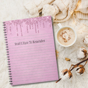Cuaderno Purpurina de goteo rosa Girly personalizado