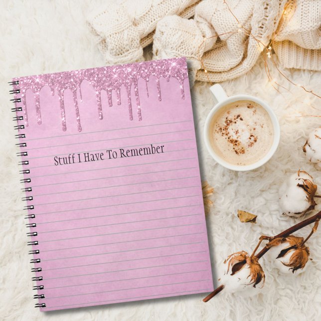 Cuaderno Purpurina de goteo rosa Girly personalizado (Pink Dripping Glitter Personalized Notebook)