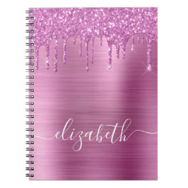 Cuaderno Purpurina de goteo rosa personalizado