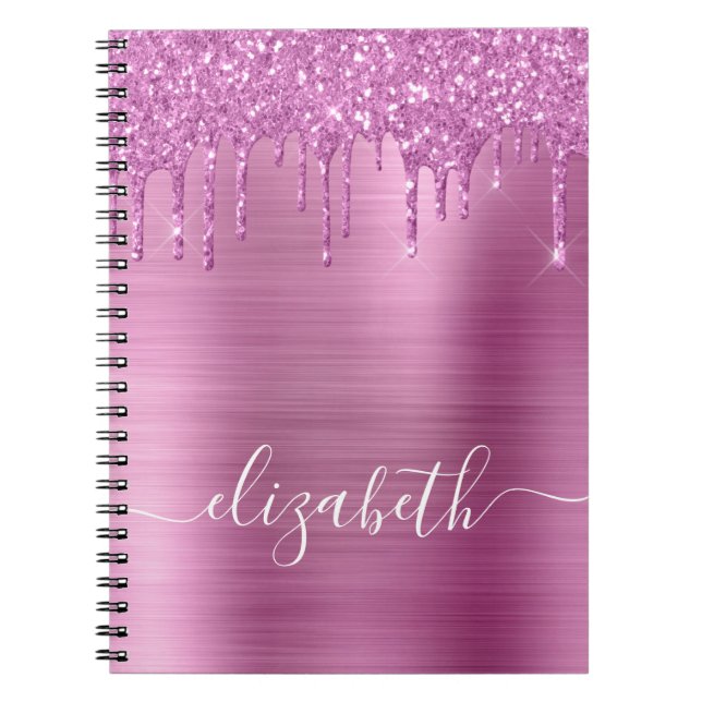 Cuaderno Purpurina de goteo rosa personalizado (Frente)
