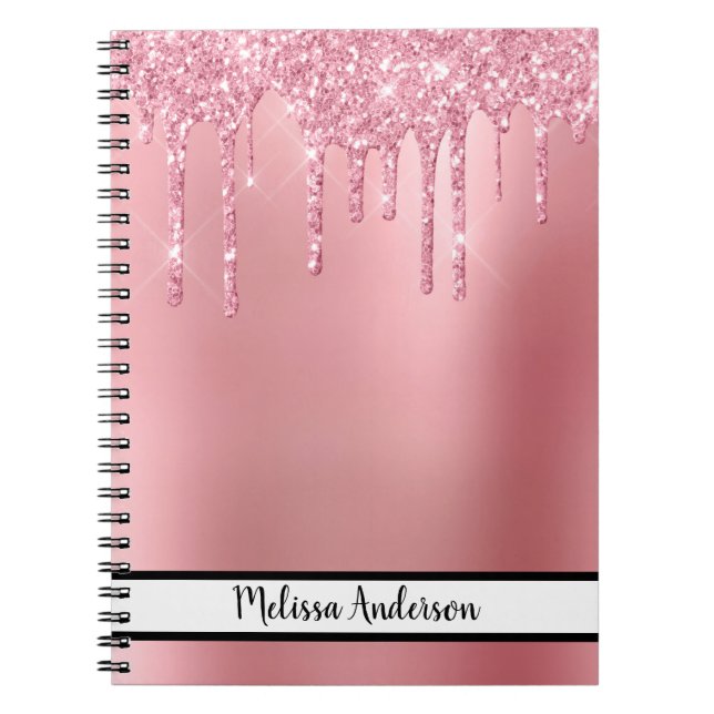 Cuaderno Purpurina de goteo rosado de moda (Frente)