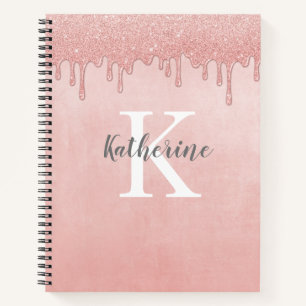 Cuaderno Purpurina de goteo rosado de Rubor monograma