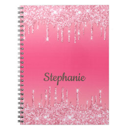 Cuaderno Purpurina de goteo rosado personalizado Glam trend