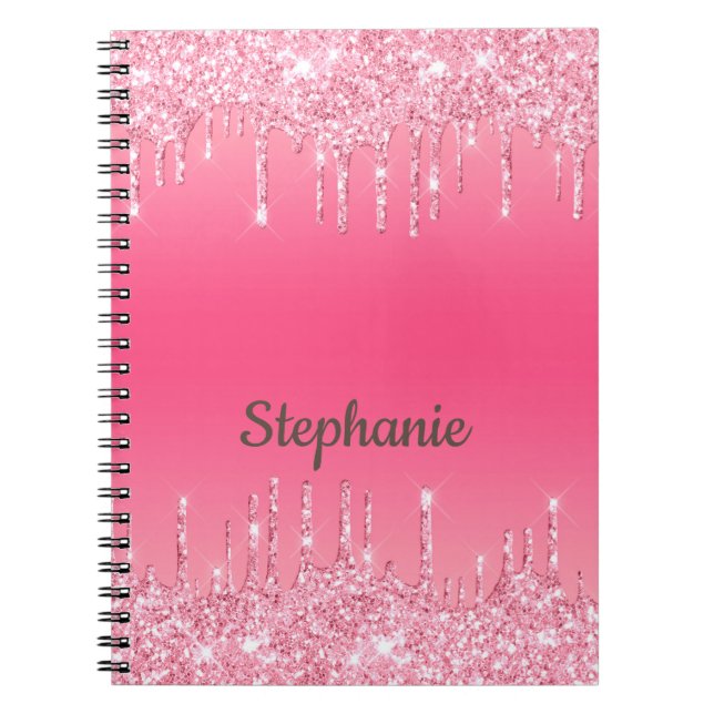 Cuaderno Purpurina de goteo rosado personalizado Glam trend (Frente)