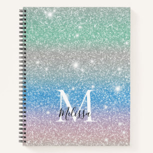Cuaderno Purpurina de gradiente de pasto monograma