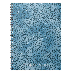 Cuaderno Purpurina de impresión de leopardo azul turquesa 