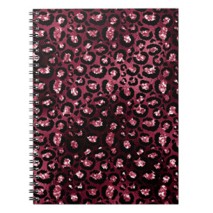 Cuaderno Purpurina de impresión de leopardo de Borgoña