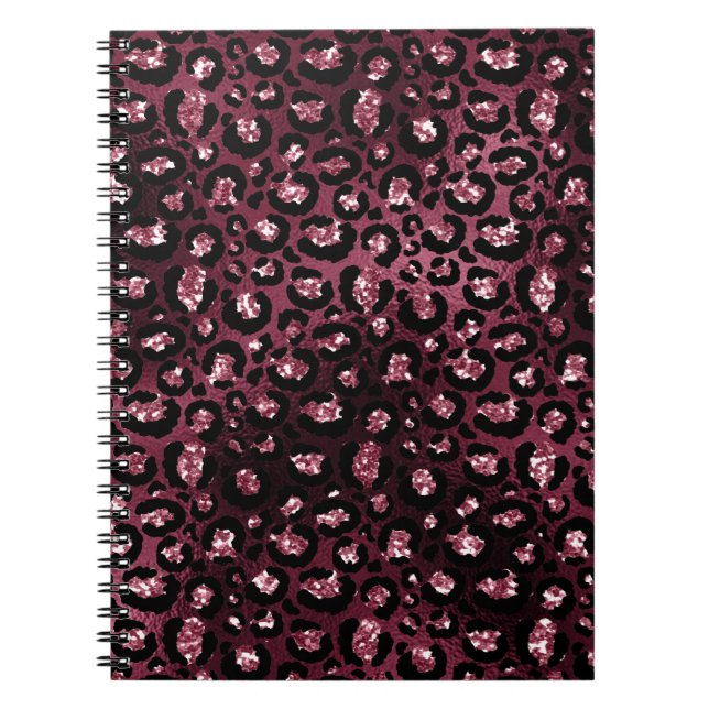 Cuaderno Purpurina de impresión de leopardo de Borgoña (Frente)