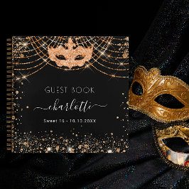 Cuaderno Purpurina de la mascarada de oro negro Sweet 16