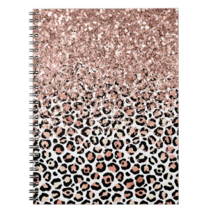 Cuaderno Purpurina de leopardo blanco rosado Rosa Rosa