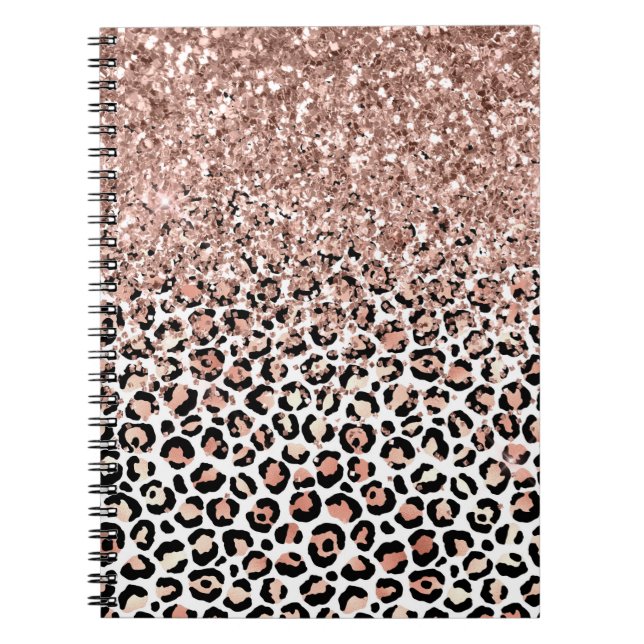 Cuaderno Purpurina de leopardo blanco rosado Rosa Rosa (Frente)