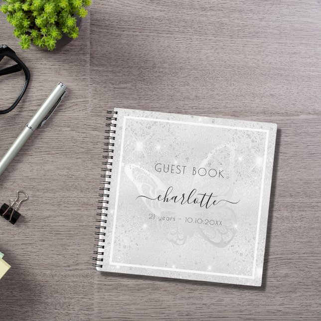 Cuaderno Purpurina de mariposa de plata de cumpleaños de li (Subido por el creador)