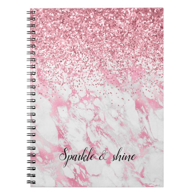 Cuaderno Purpurina de Mármol Blanco Rosa (Frente)