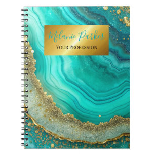 Cuaderno purpurina de mármol dorado turquesa de moda modern