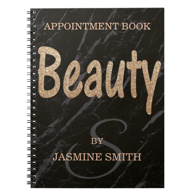 Cuaderno Purpurina de mármol negro de moda de Champán de la (Frente)