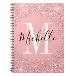 Cuaderno purpurina de moda Portátil monograma espiral