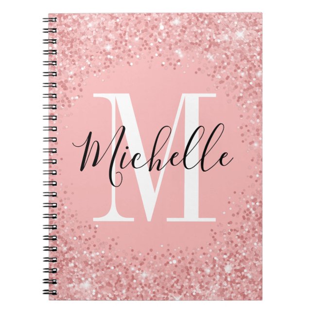 Cuaderno purpurina de moda Portátil monograma espiral (Frente)