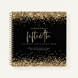 Cuaderno Purpurina de oro 50.º Birthday Black Guest Book