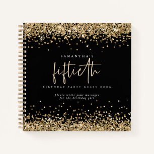 Cuaderno Purpurina de oro 50.º Birthday Black Guest Book