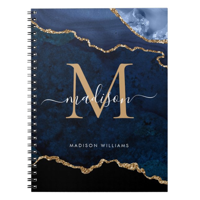 Cuaderno Purpurina de oro azul de la marina de moda Agate G (Frente)