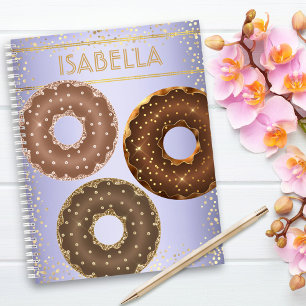 Cuaderno Purpurina de oro de chocolate doughnut nombre púrp