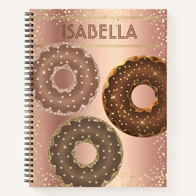 Cuaderno Purpurina de oro de chocolate doughnut nombre somb (Anverso)