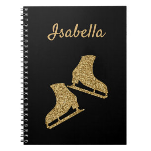 Cuaderno purpurina de oro de patinaje sobre hielo