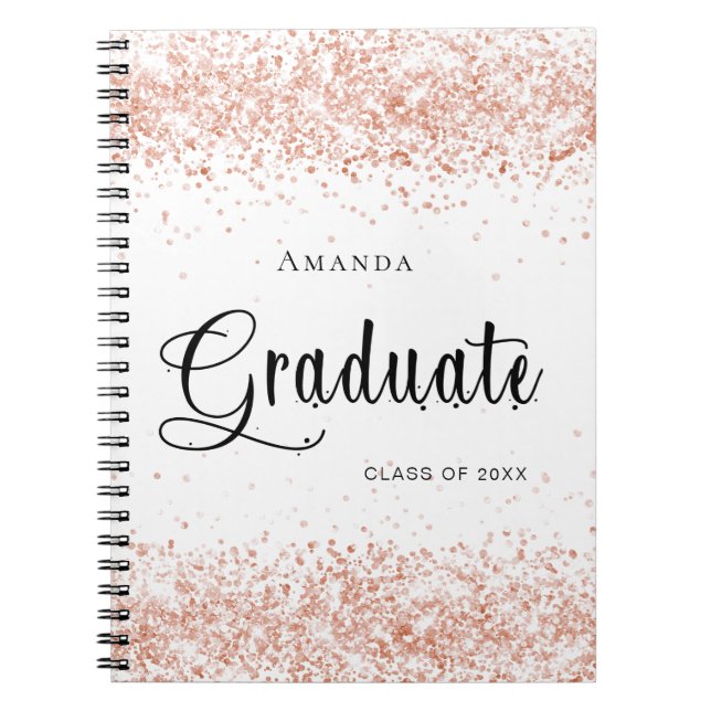 Cuaderno Purpurina de oro de rosa blanca para la graduación (Frente)