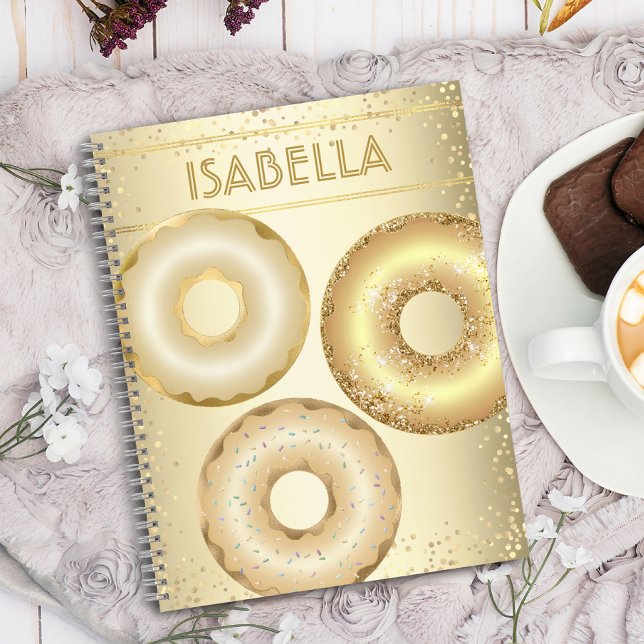 Cuaderno Purpurina de oro donuts nombre moderna glamur chic (Subido por el creador)