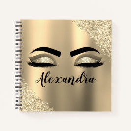 Cuaderno Purpurina de oro Esparkle Eyelashes Monograma Nomb