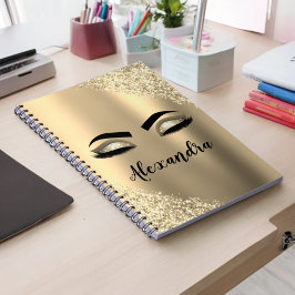 Cuaderno Purpurina de oro Esparkle Eyelashes Monograma Nomb