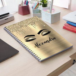Cuaderno Purpurina de oro Esparkle Eyelashes Monograma Nomb