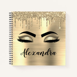 Cuaderno Purpurina de oro Esparkle Eyelashes Monograma Nomb