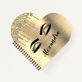 Cuaderno Purpurina de oro Esparkle Eyelashes Monograma Nomb