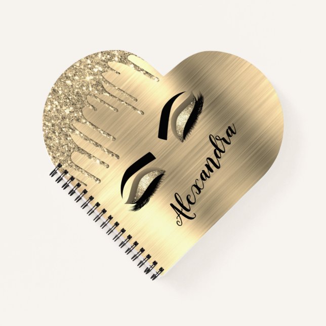 Cuaderno Purpurina de oro Esparkle Eyelashes Monograma Nomb (Anverso)